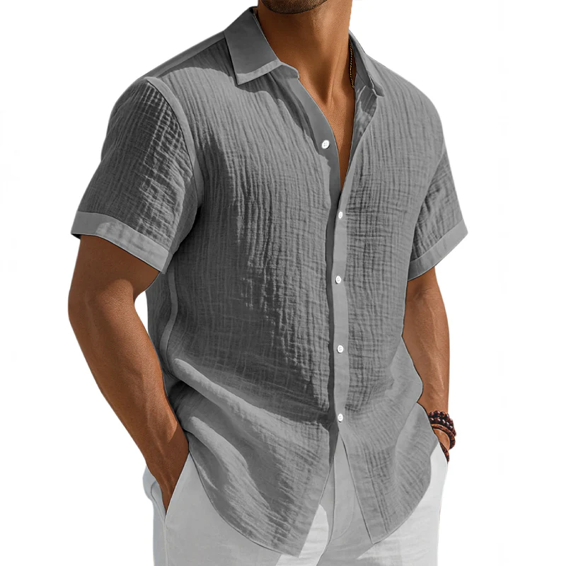 Herbert | Men'S Washed Cotton Solid Color Casual Short Sleeve Shirt - Image 3
