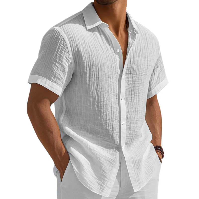 Herbert | Men'S Washed Cotton Solid Color Casual Short Sleeve Shirt - Image 4