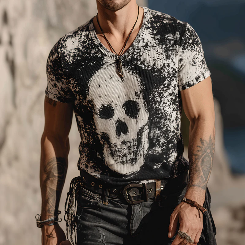 Herman | Men'S Retro Casual Skull Print Round Neck Short Sleeve T-Shirt - Image 2