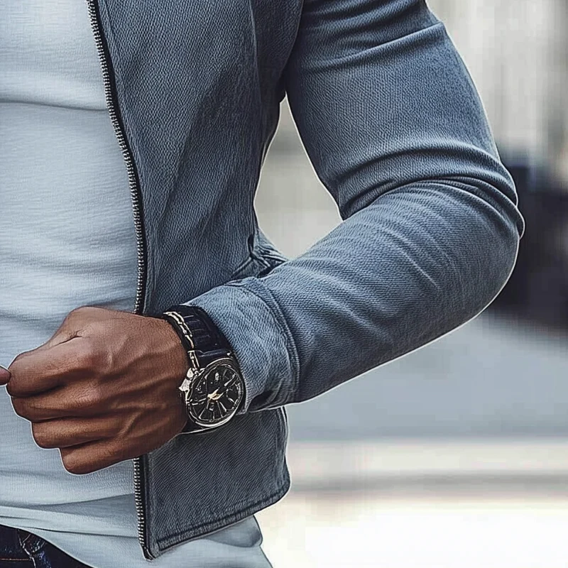 Herman | Men'S Vintage Washed Denim Biker Zip-Up Jacket - Image 2