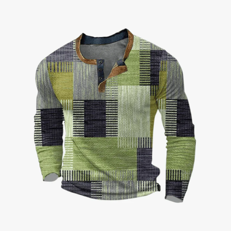 Hermes | Long Sleeve Retro Style Top for Men - Patchwork Look - Image 2