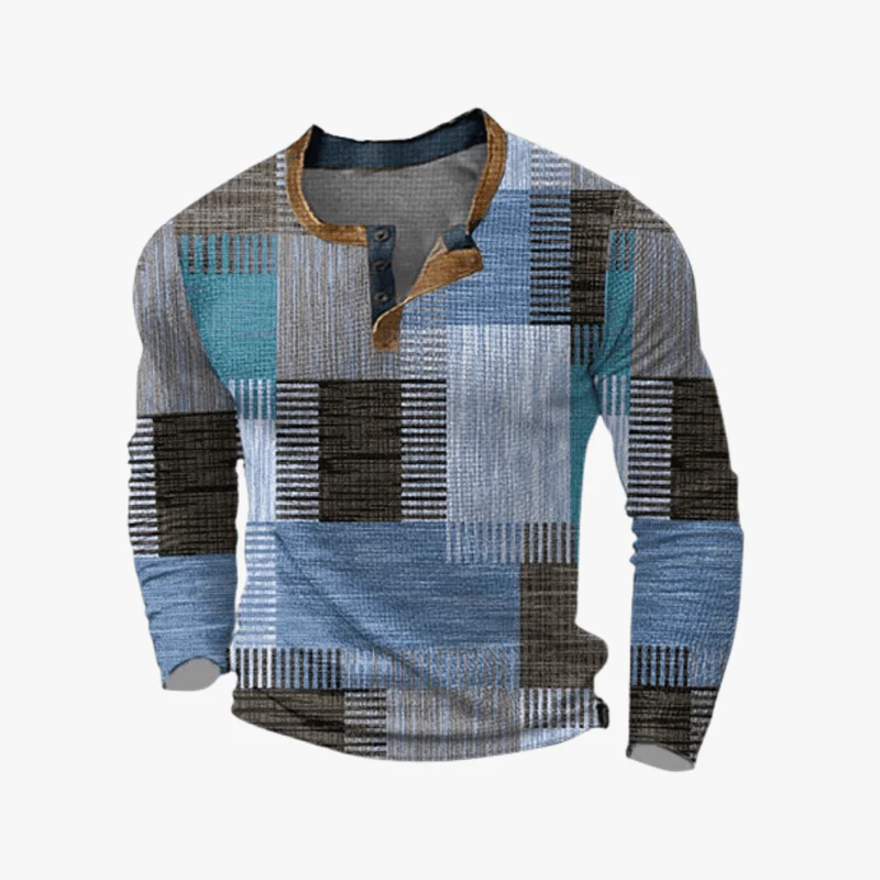 Hermes | Long Sleeve Retro Style Top for Men - Patchwork Look - Image 3