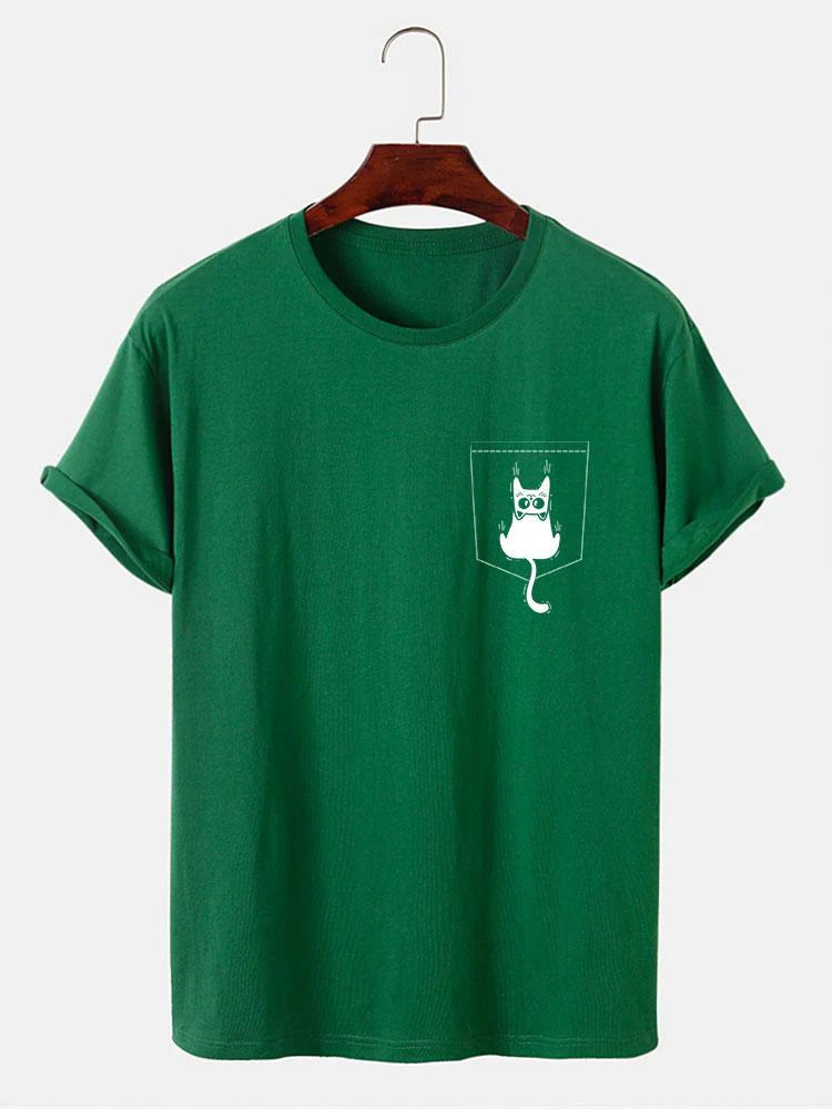 Hernán® | Cat Slipping Out Of Pocket Print T-Shirt - Image 10