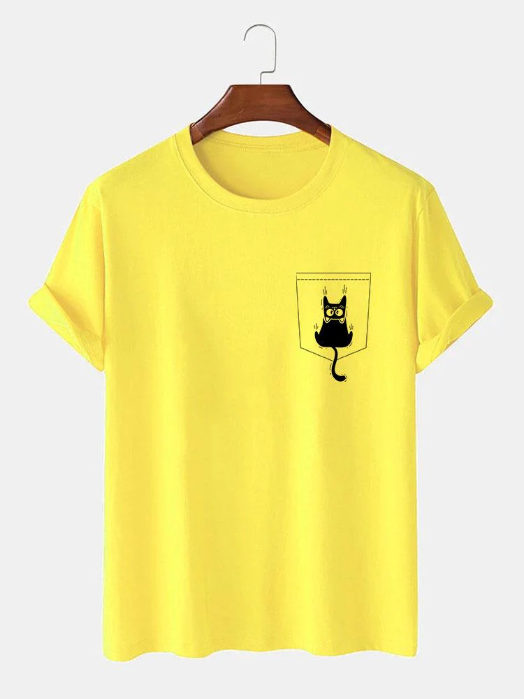 Hernán® | Cat Slipping Out Of Pocket Print T-Shirt - Image 11
