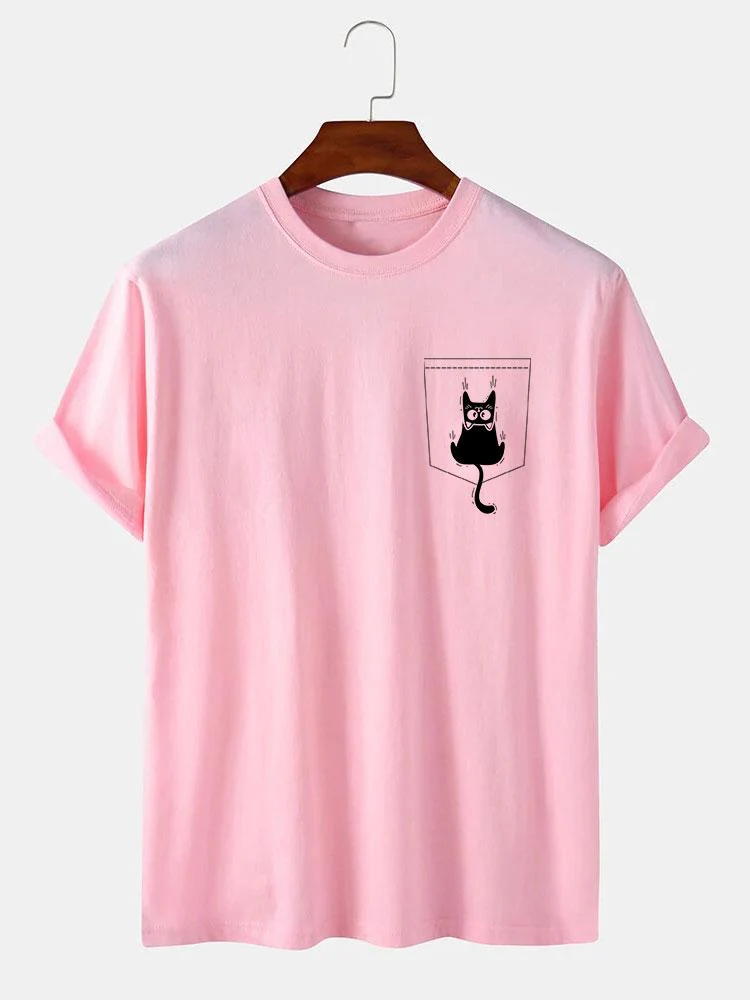 Hernán® | Cat Slipping Out Of Pocket Print T-Shirt - Image 12