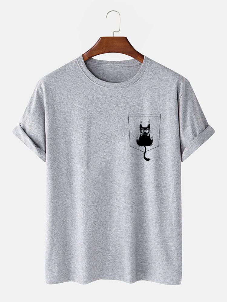 Hernán® | Cat Slipping Out Of Pocket Print T-Shirt - Image 3