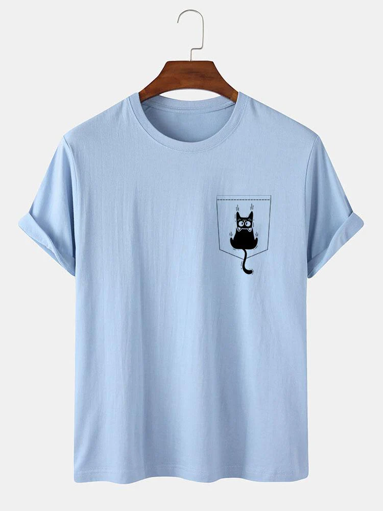 Hernán® | Cat Slipping Out Of Pocket Print T-Shirt - Image 4