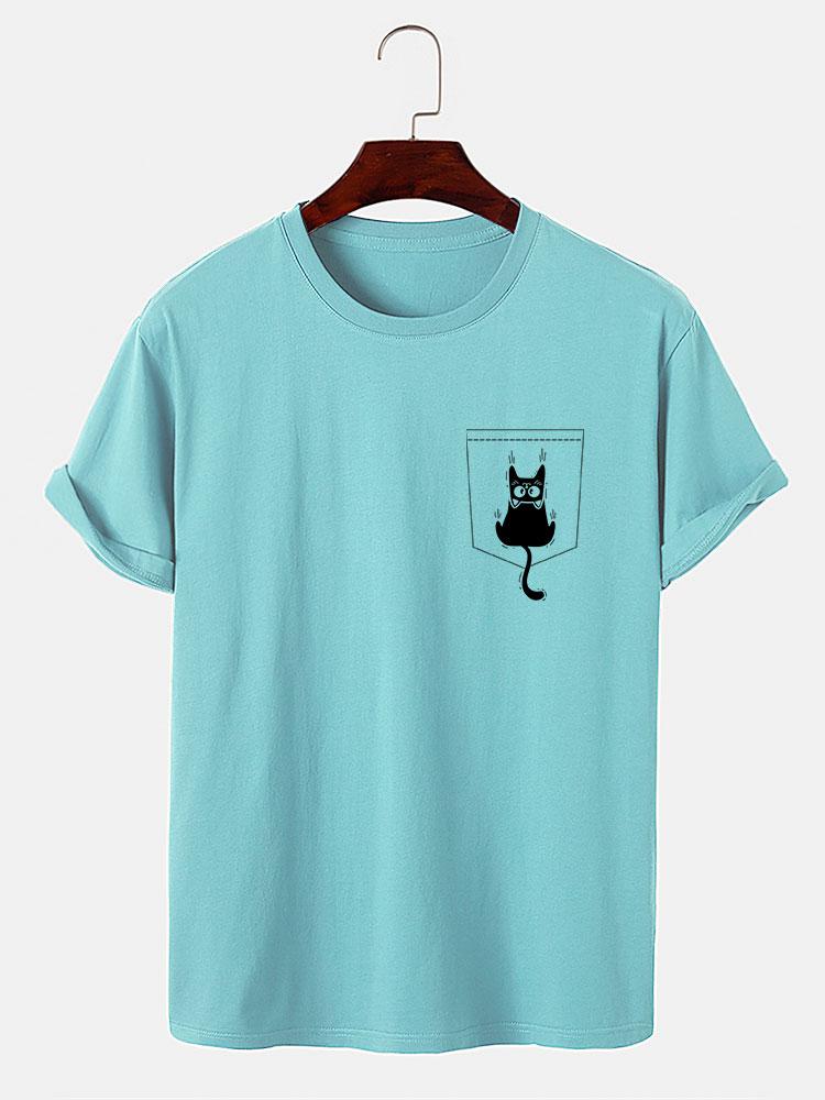 Hernán® | Cat Slipping Out Of Pocket Print T-Shirt - Image 6