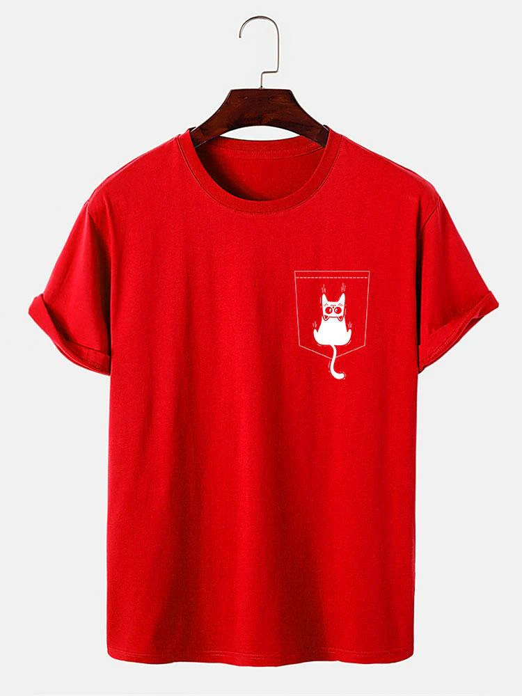 Hernán® | Cat Slipping Out Of Pocket Print T-Shirt - Image 8