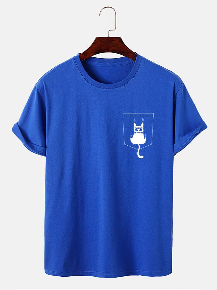 Hernán® | Cat Slipping Out Of Pocket Print T-Shirt - Image 9