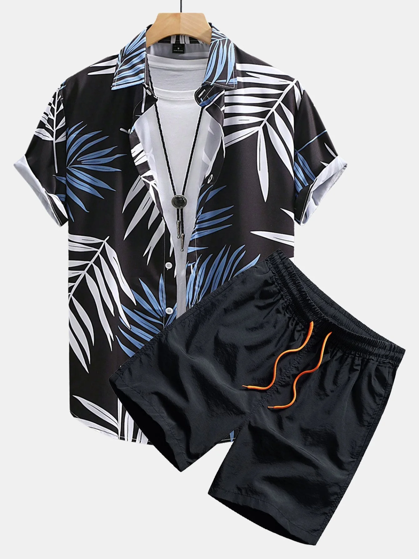 Herodoto® | Tropical Leaves Print Button Up Shirt & Swim Shorts - Image 2