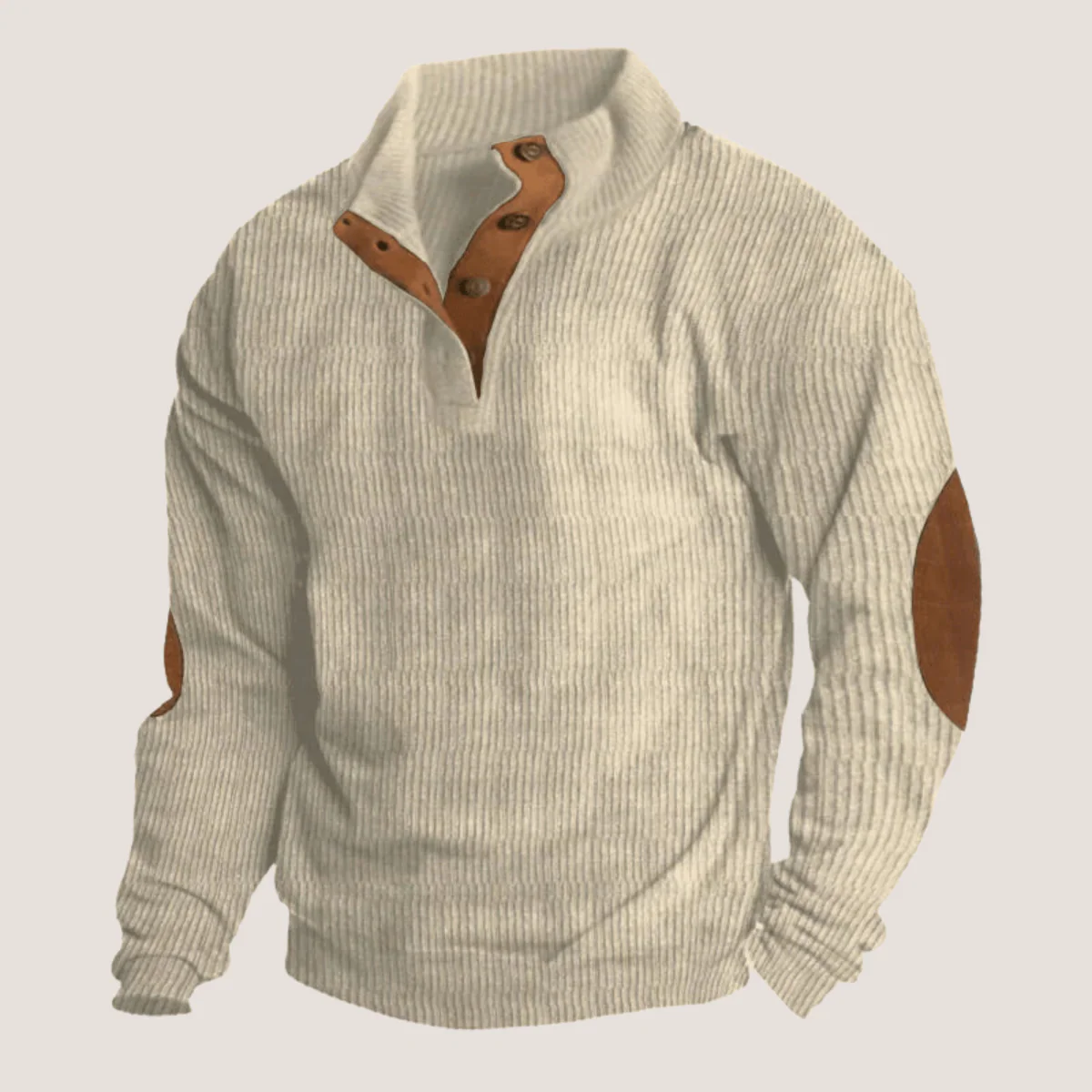 Hoel | Men's ribbed sweater with suede elbow patches - Image 3