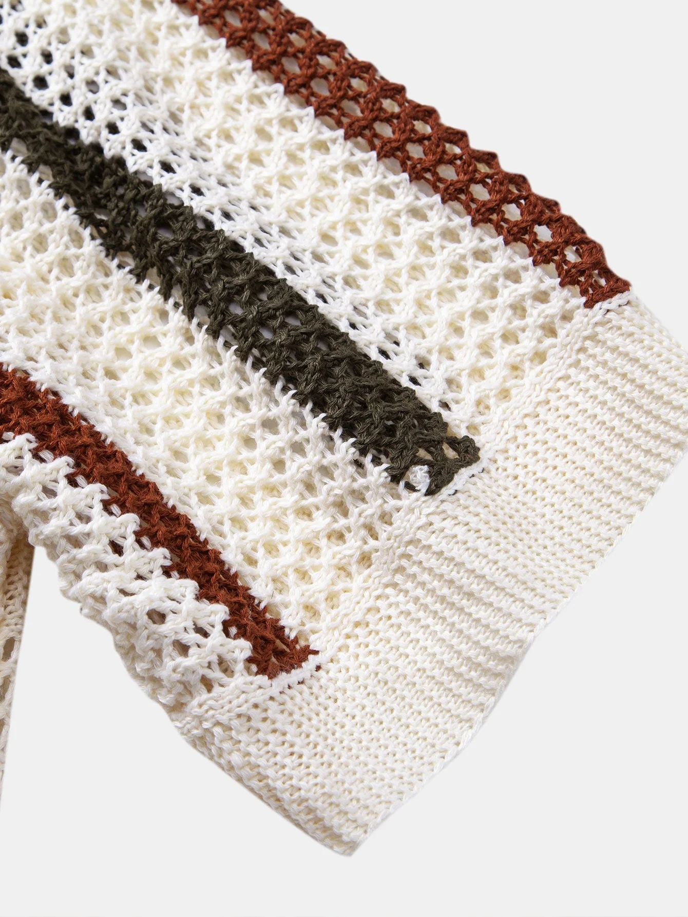hola Crochet Striped V-Neck Polo Shirt - Image 11
