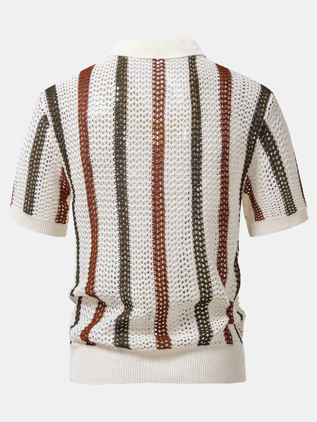 hola Crochet Striped V-Neck Polo Shirt - Image 2