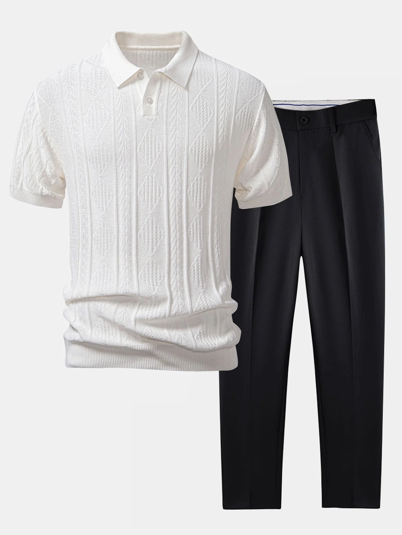 hola Geometric Jacquard Polo Shirt & Slim Fit Tapered Pants - Image 2