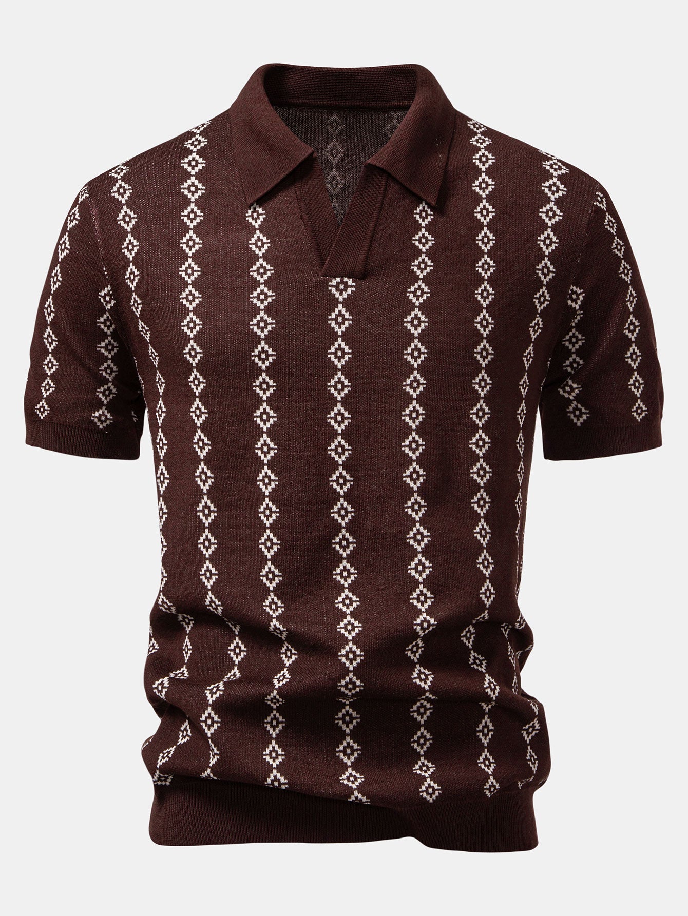 hola Geometric Knit V-Neck Polo Shirt - Image 5