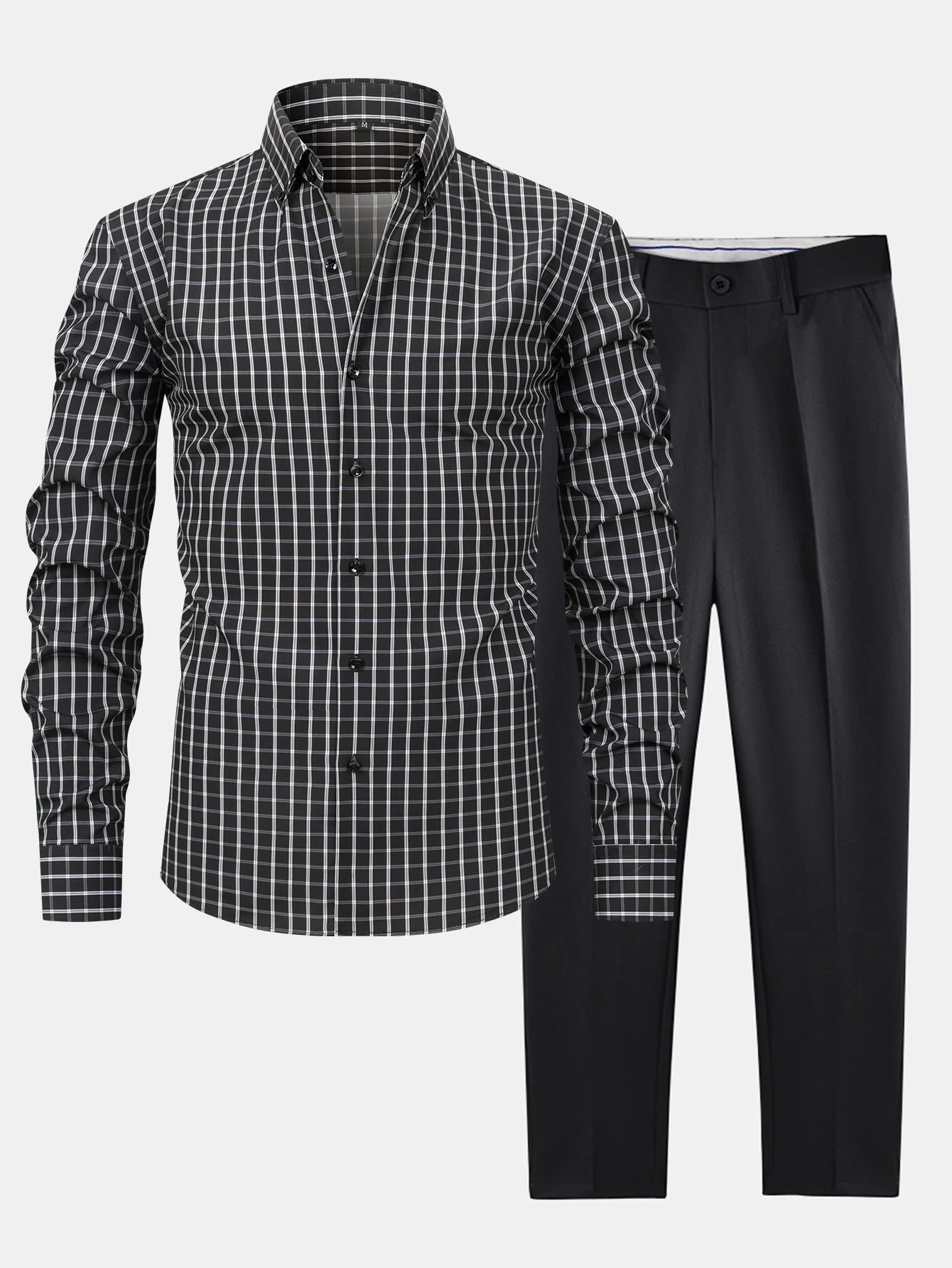 hola Long Sleeve Plaid Button-Down Shirt & Slim Fit Skinny Leg Pants - Image 2