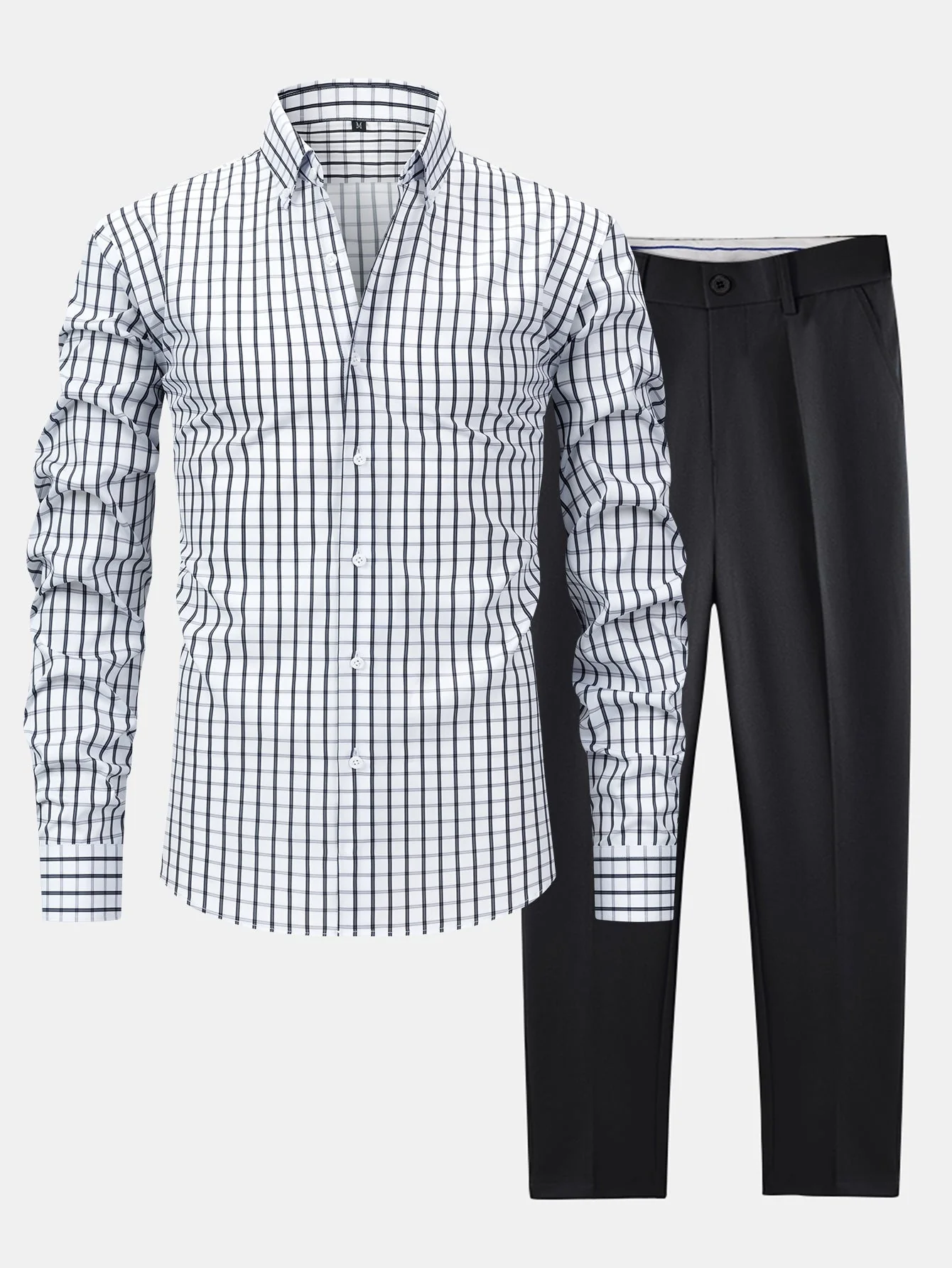 hola Long Sleeve Plaid Button-Down Shirt & Slim Fit Skinny Leg Pants - Image 4