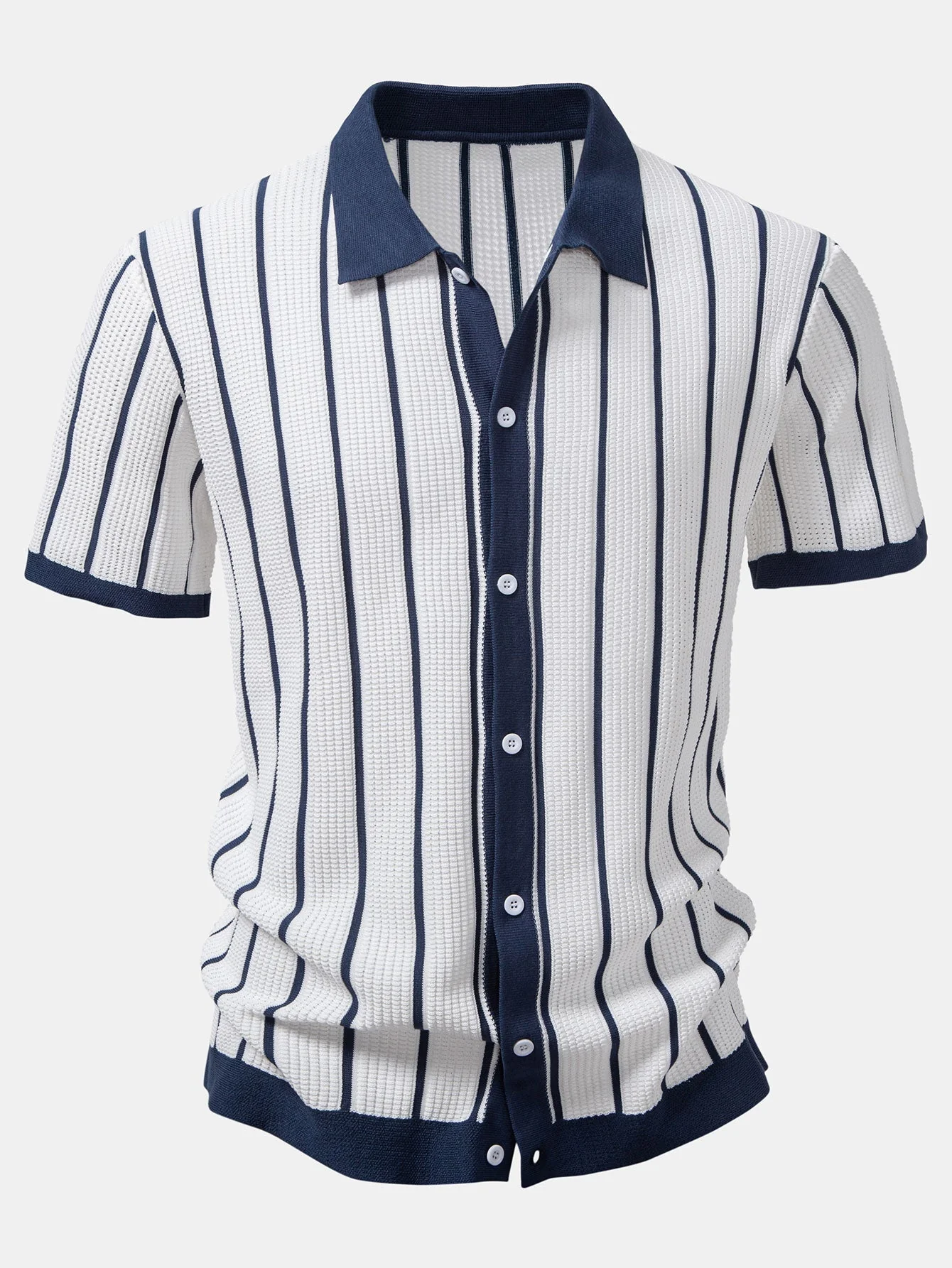 hola Striped knit shirt with buttons & straight linen pants - Image 2