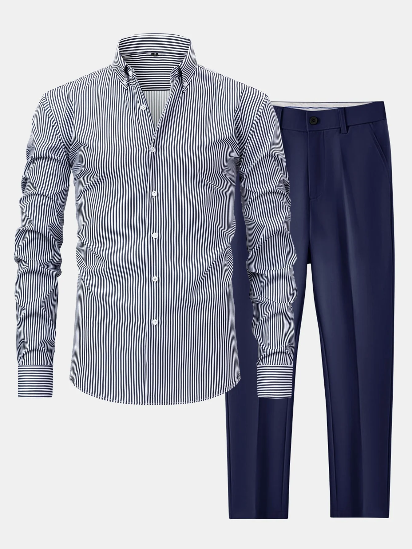 hola STRIPED LONG SLEEVE BUTTON-DOWN SHIRT & SLIM FIT SKINNY LEG PANTS - Image 2