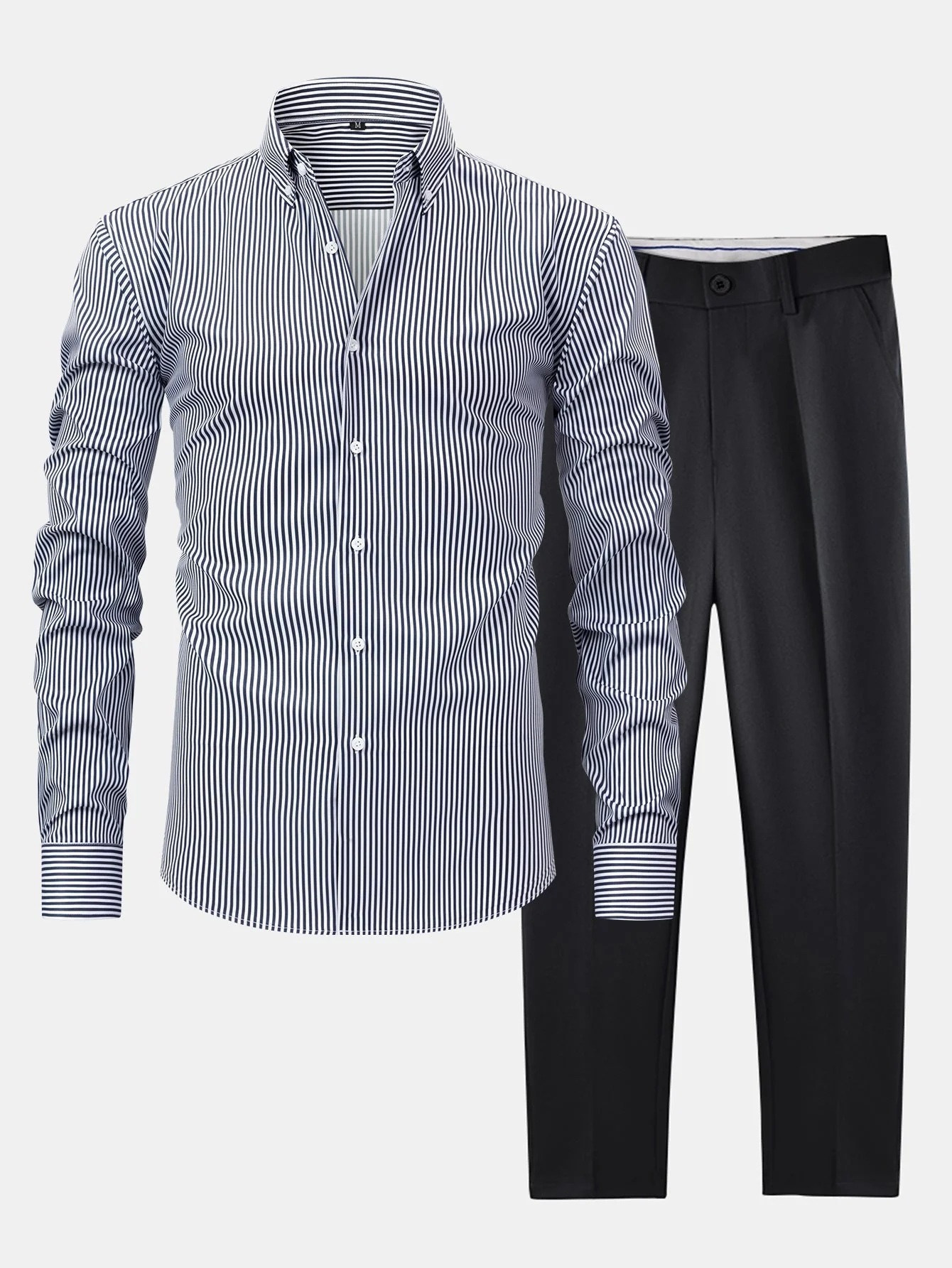 hola STRIPED LONG SLEEVE BUTTON-DOWN SHIRT & SLIM FIT SKINNY LEG PANTS - Image 3