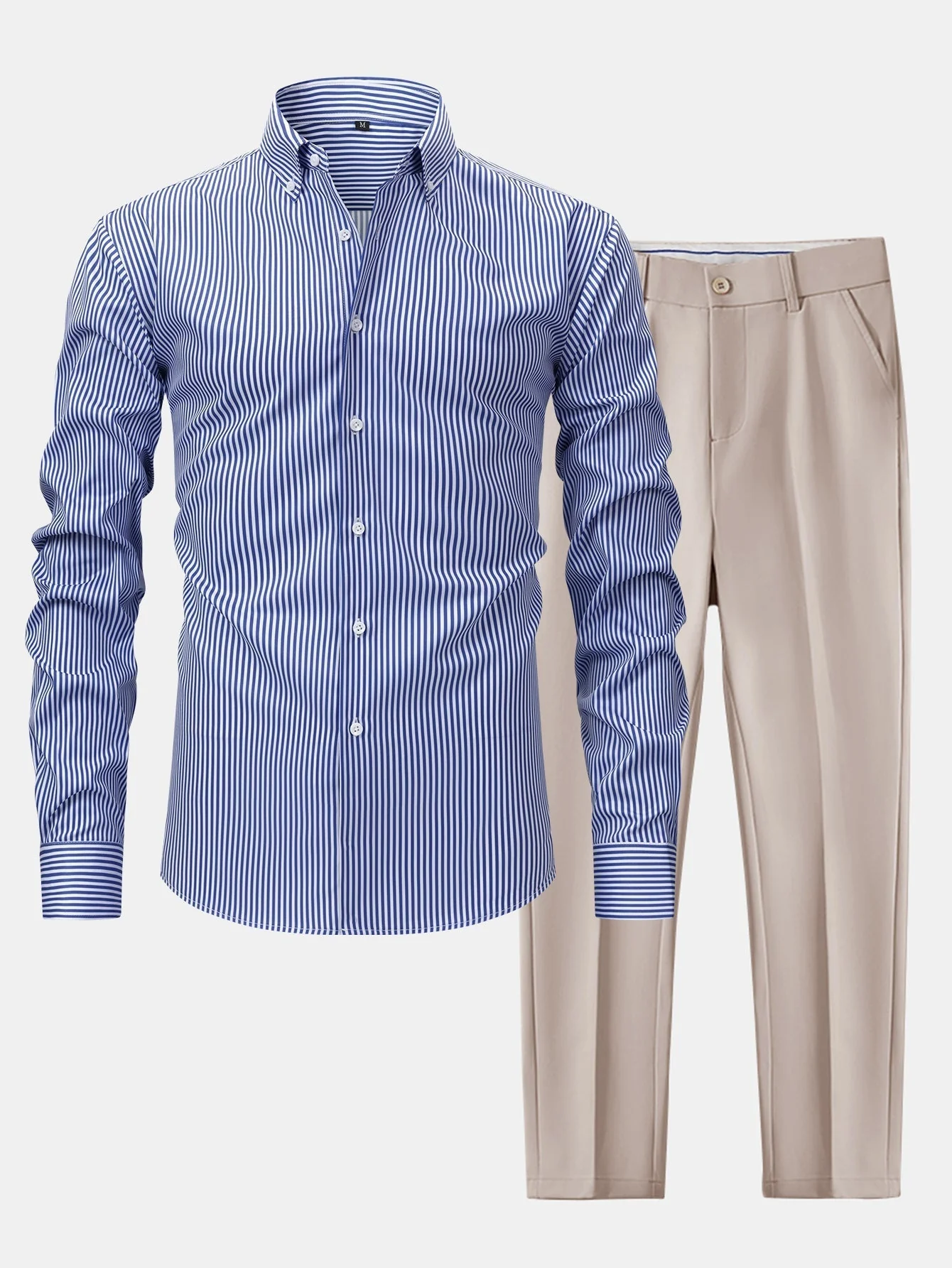 hola STRIPED LONG SLEEVE BUTTON-DOWN SHIRT & SLIM FIT SKINNY LEG PANTS - Image 4