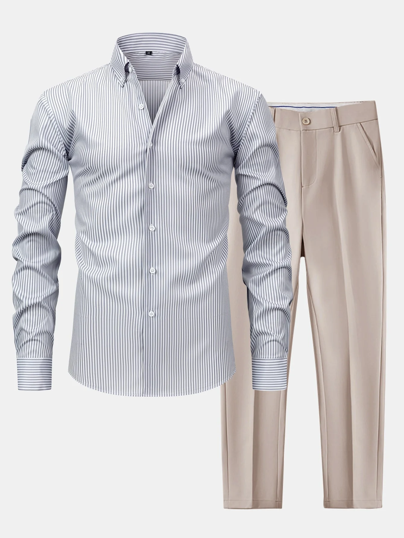 hola STRIPED LONG SLEEVE BUTTON-DOWN SHIRT & SLIM FIT SKINNY LEG PANTS - Image 6