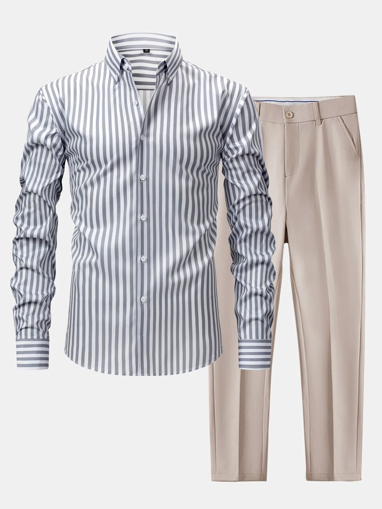 hola STRIPED LONG SLEEVE BUTTON-DOWN SHIRT & SLIM FIT WIDE LEG PANTS - Image 2