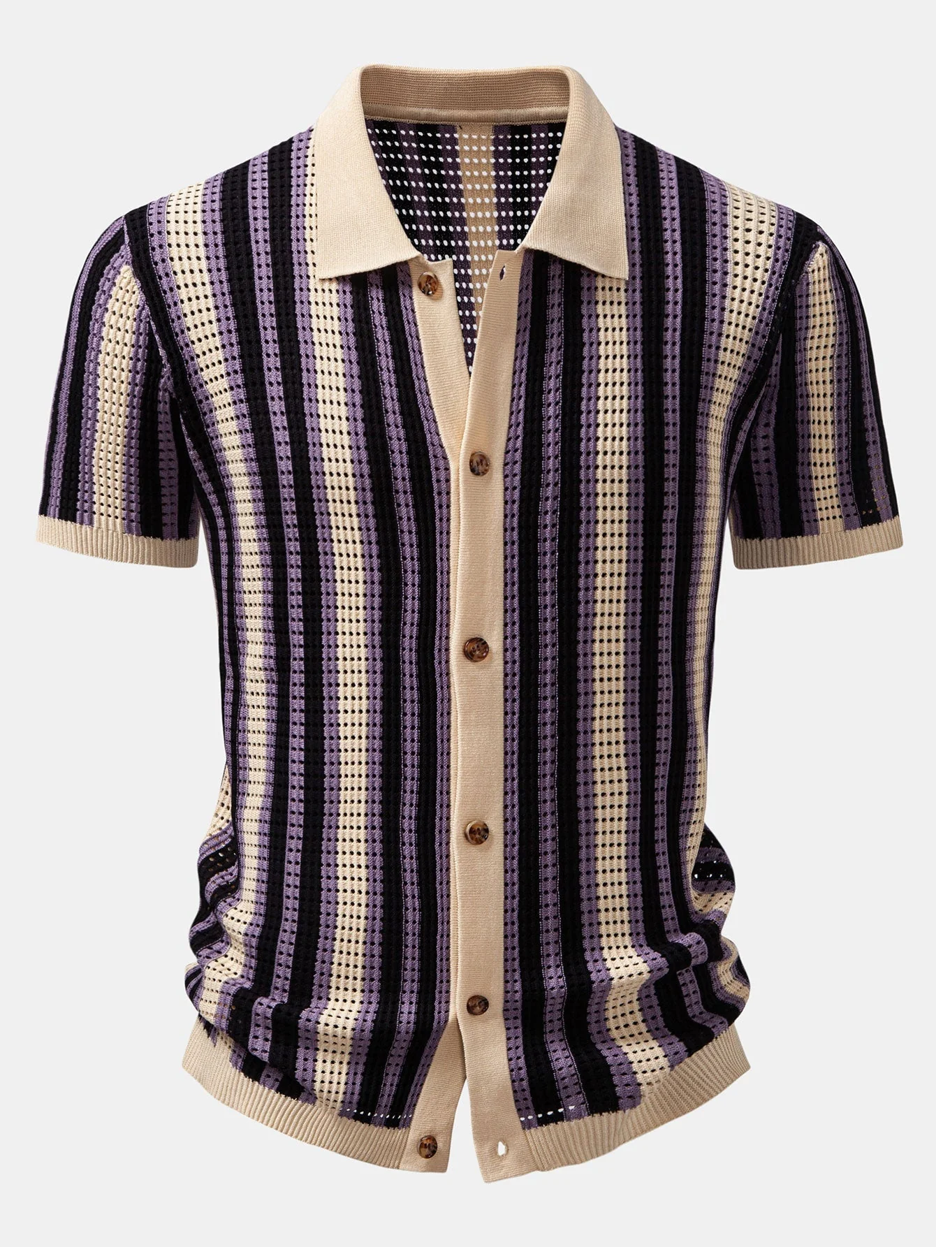 hola STRIPED SHIRT WITH CROCHET EYELETS - Image 3