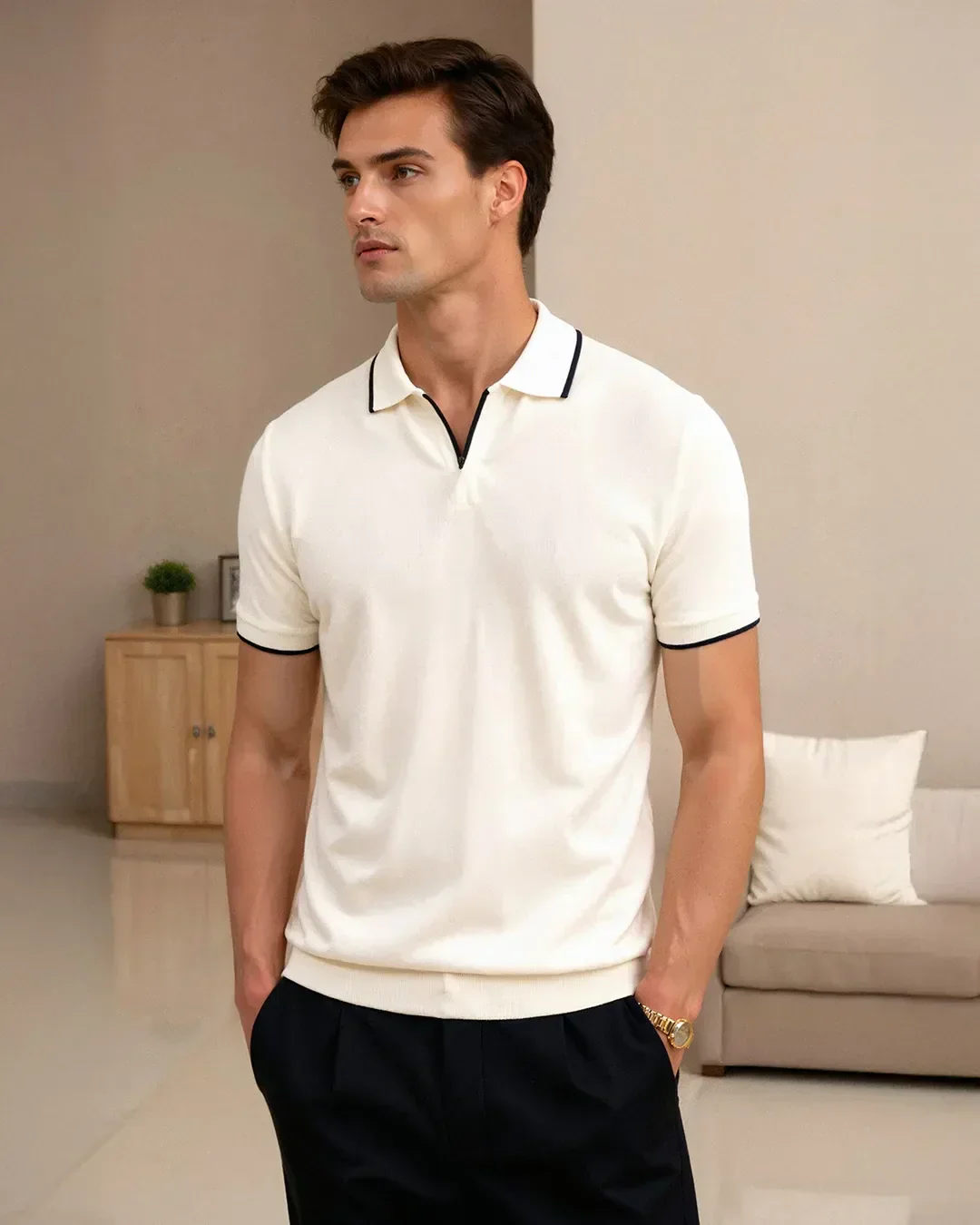 hola TAILOR-MADE PIQUÉ POLO SHIRT WITH CONTRASTING DETAILS - Image 4