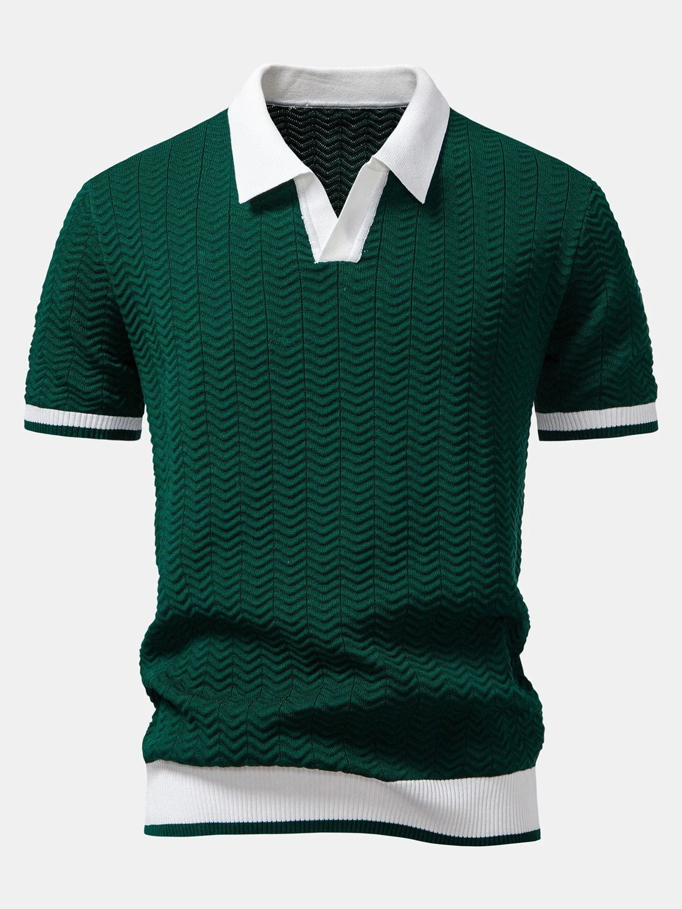 hola V-NECK KNIT POLO SHIRT WITH TEXTURE CONTRAST - Image 3