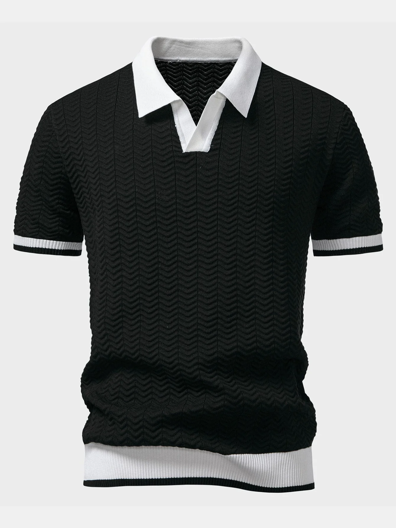hola V-NECK KNIT POLO SHIRT WITH TEXTURE CONTRAST - Image 5