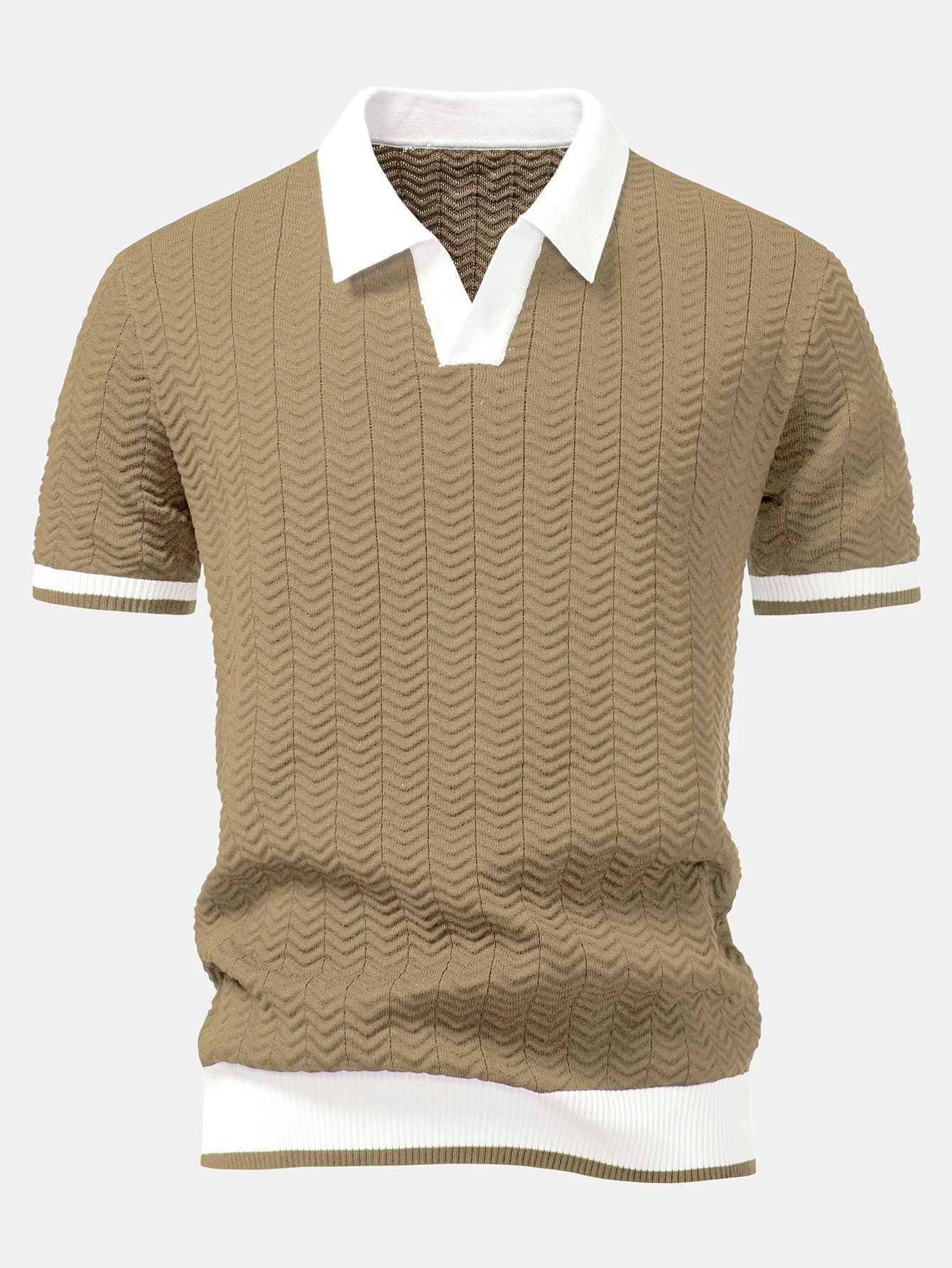 hola V-NECK KNIT POLO SHIRT WITH TEXTURE CONTRAST - Image 6