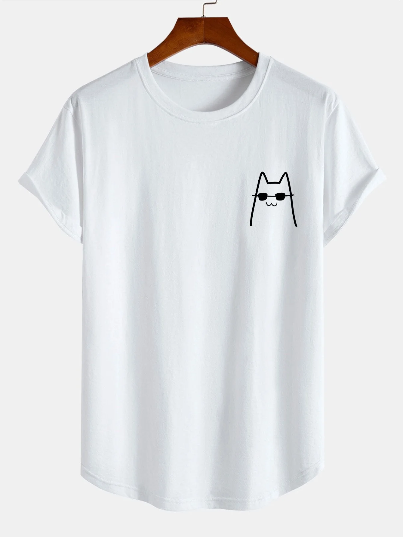 Horacio® | Cat With Sunglasses Print Cotton Arc Hem T-Shirt - Image 2