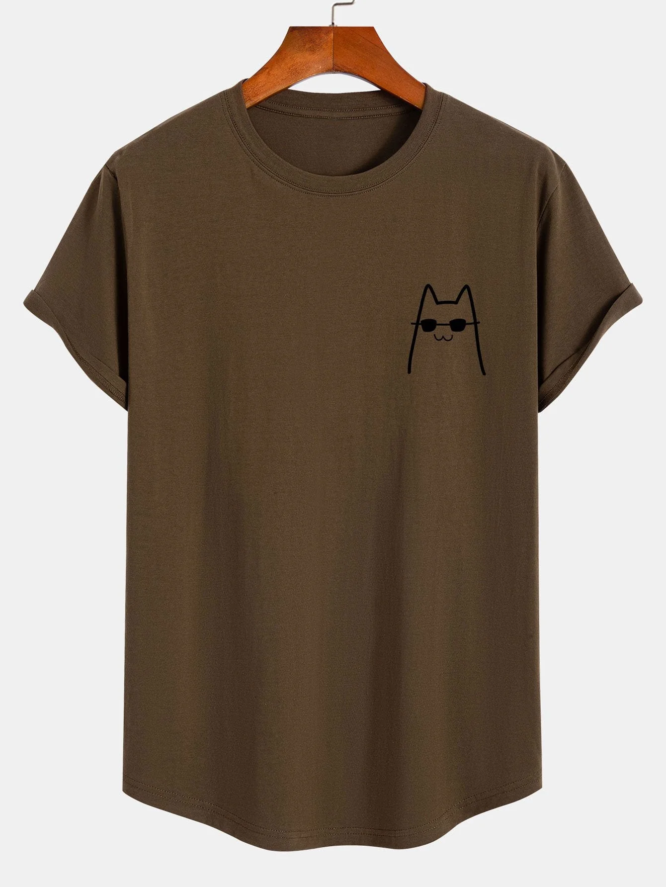 Horacio® | Cat With Sunglasses Print Cotton Arc Hem T-Shirt - Image 4