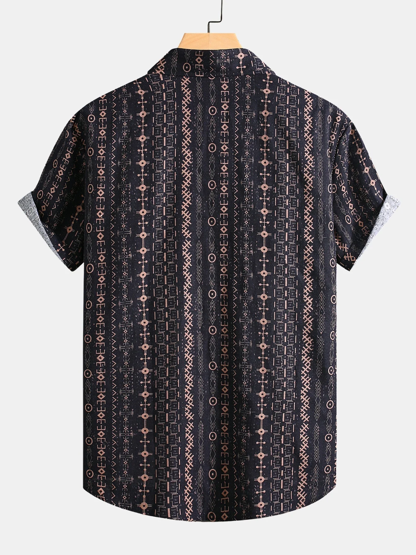 Horacio® | Linen Look Ethnic Geometric Print Button Up Shirt - Image 2