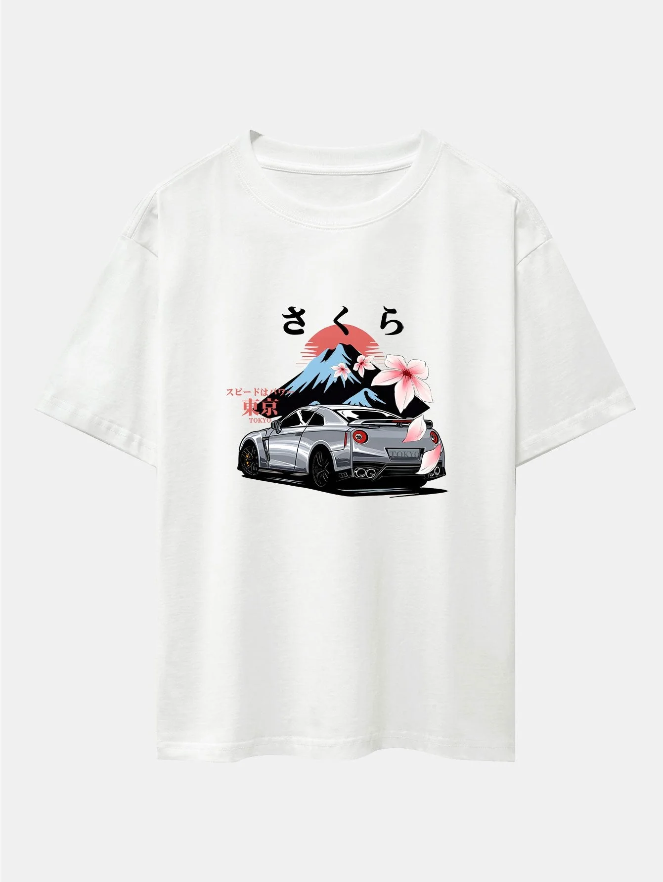 Howard® | Tokyo Cherry Blossoms Car Print Drop Shoulder Oversize T-Shirt - Image 2