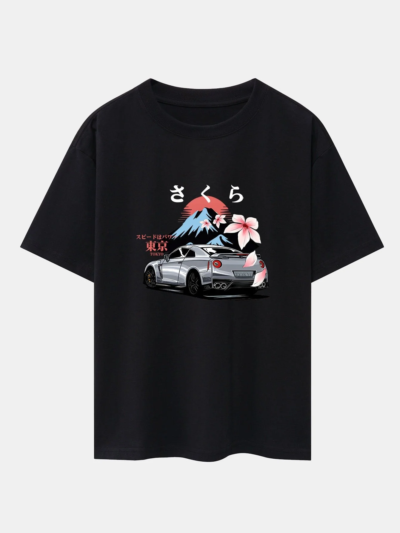 Howard® | Tokyo Cherry Blossoms Car Print Drop Shoulder Oversize T-Shirt - Image 4
