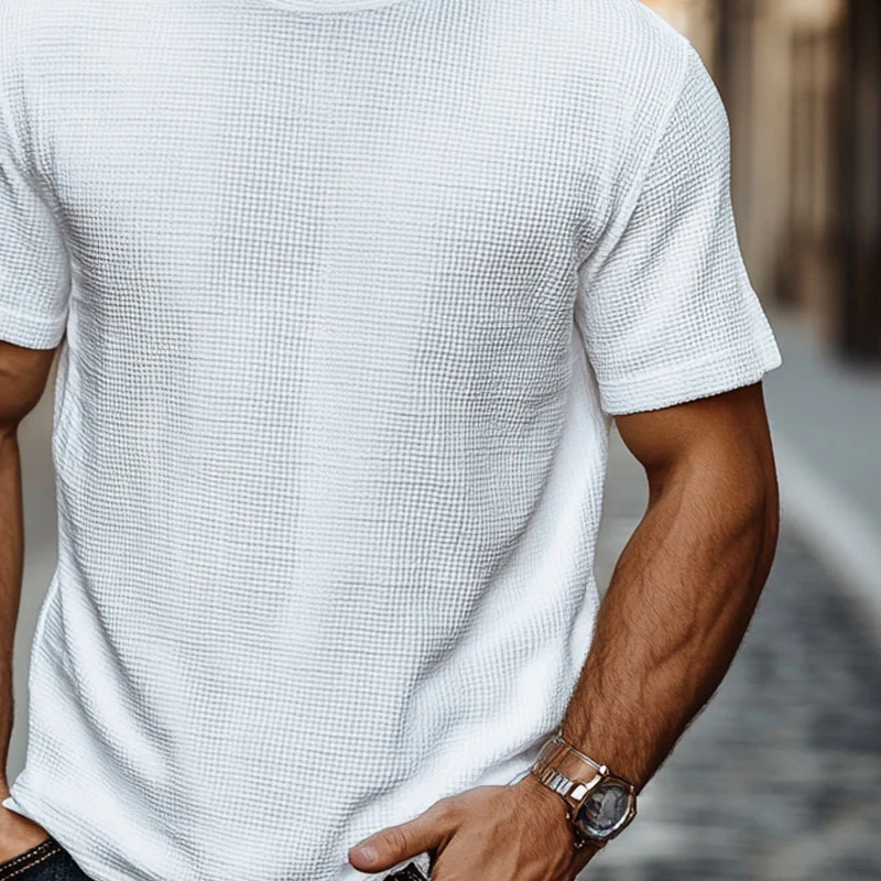 Howard | Men'S Solid Color Waffle Round Neck Short Sleeve T-Shirt - Image 3
