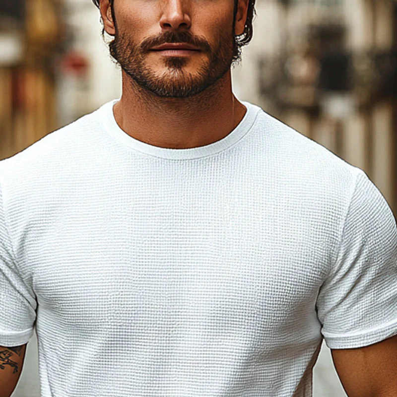 Howard | Men'S Solid Color Waffle Round Neck Short Sleeve T-Shirt - Image 4