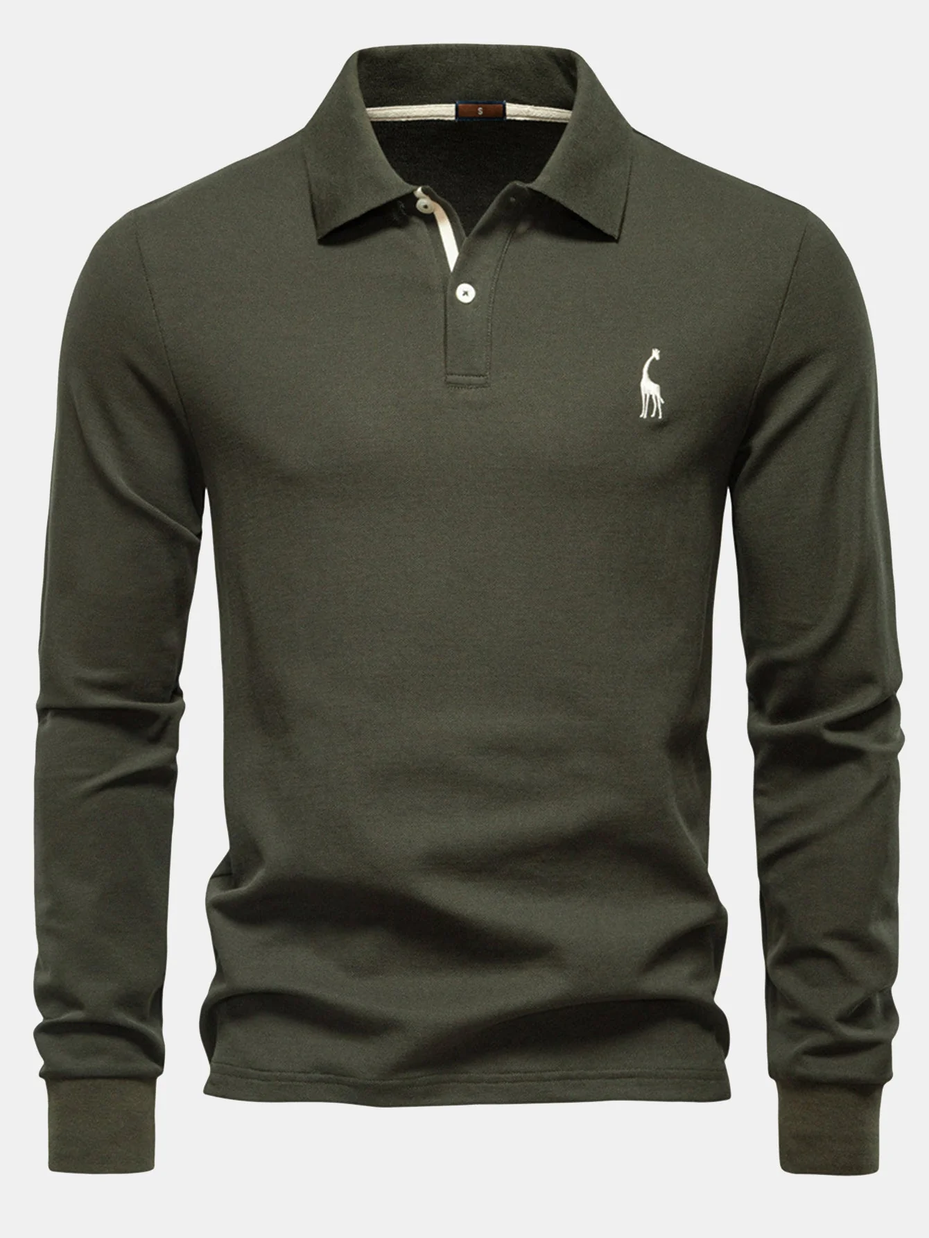 Hubert® | Long Sleeved Giraffe Embroidery Polo Shirt - Image 12
