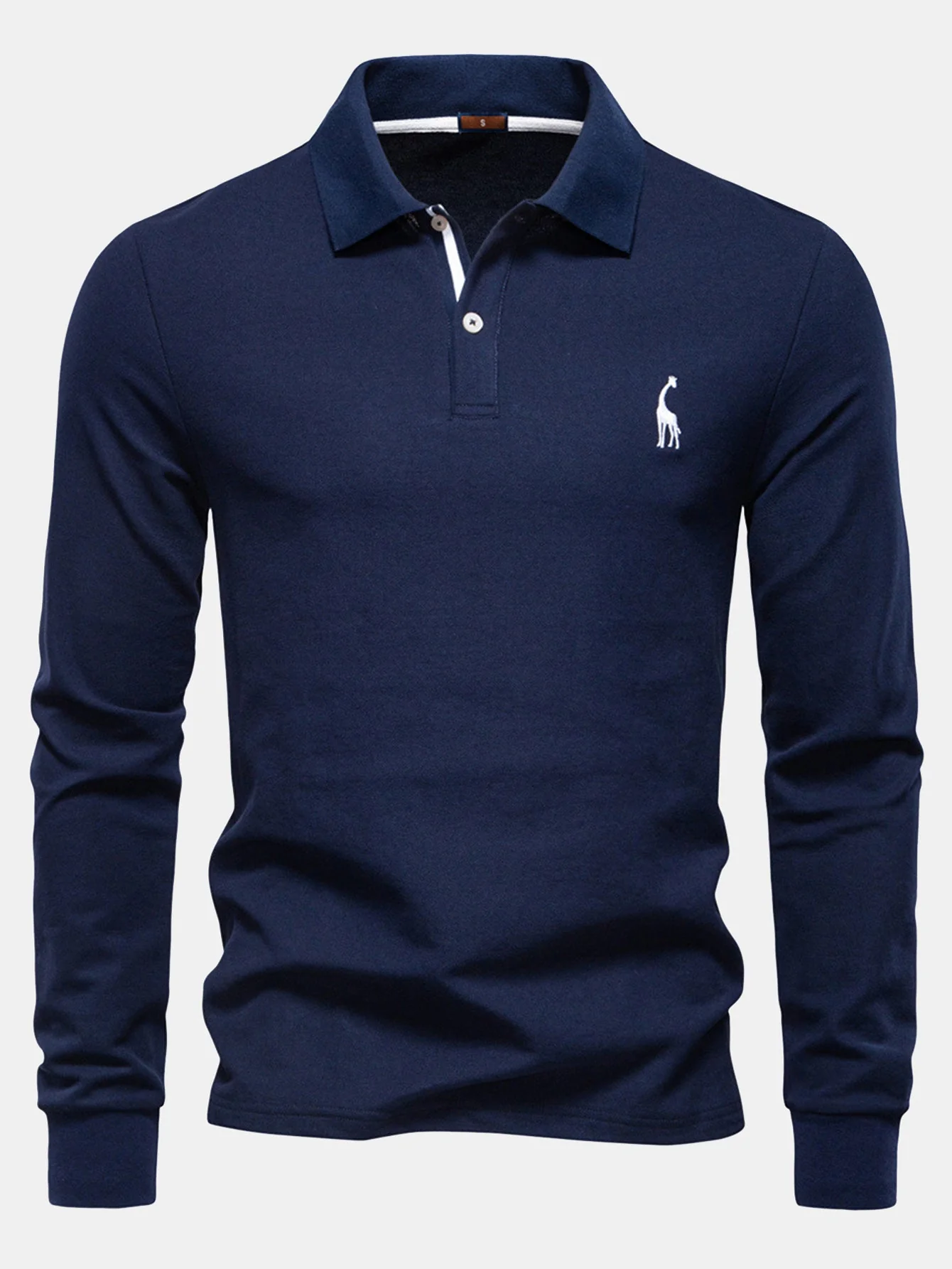 Hubert® | Long Sleeved Giraffe Embroidery Polo Shirt - Image 8