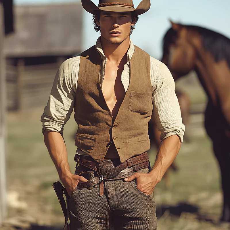 Hugh | Men'S Vintage Western Cowboy V-Neck Vest - Image 4