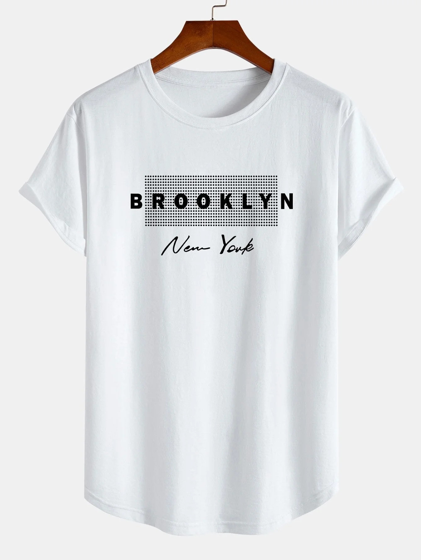 Hugo® | New York Dot Print Cotton Arc Hem T-Shirt
