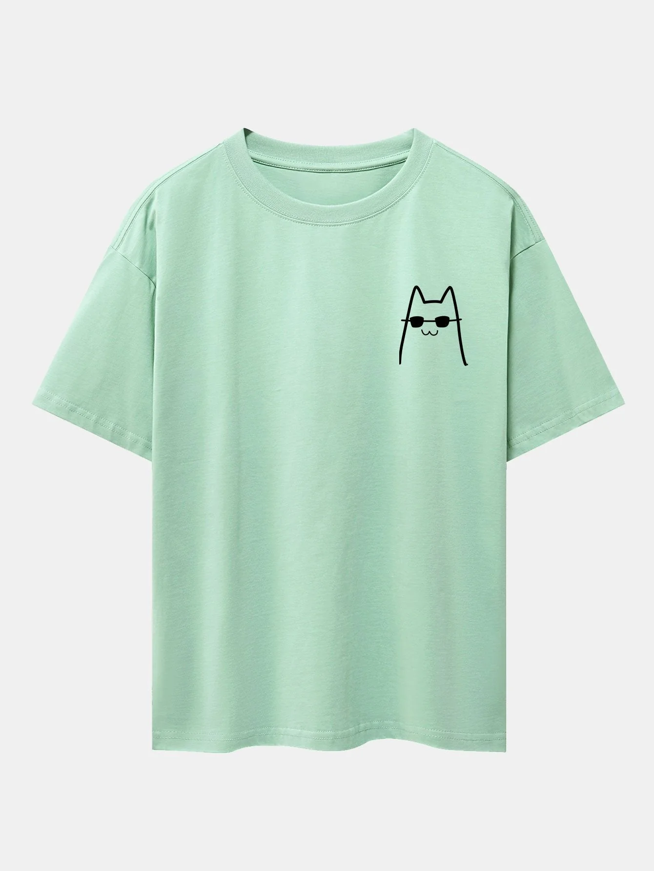 Humberto® | Cat With Sunglasses Print Drop Shoulder Oversize T-Shirt - Image 13