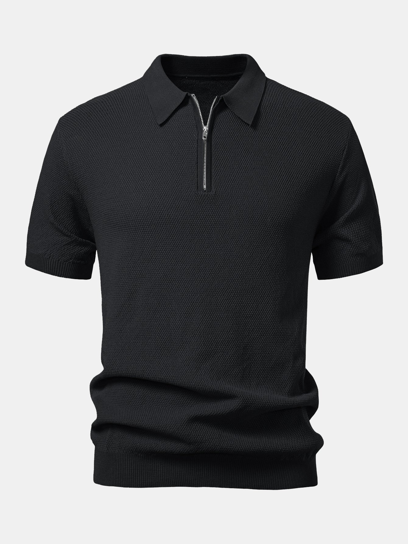 Humphrey® | Textured Zip Up Knit Polo Shirt - Image 3
