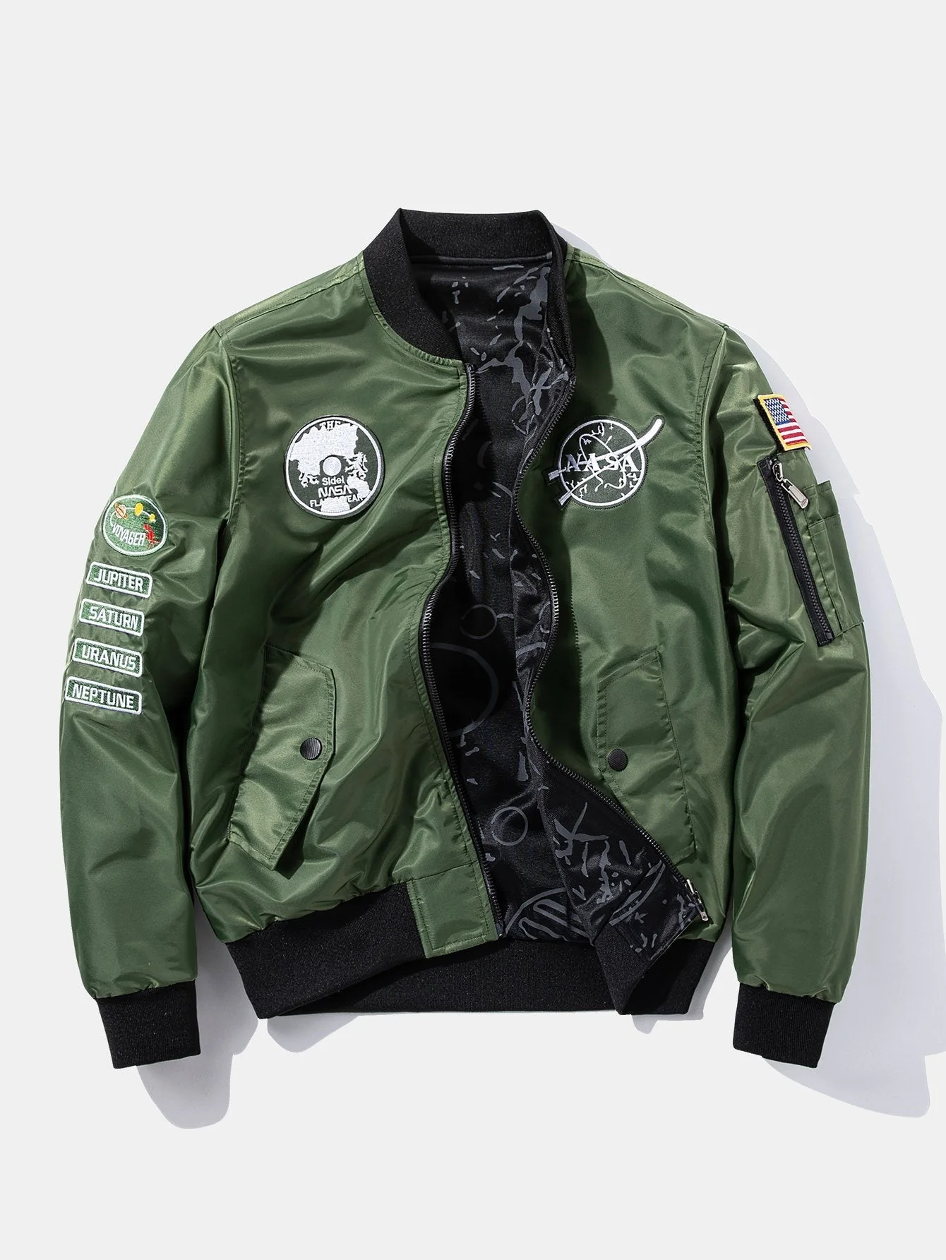 Hunter | Reversible NASA Embroidered Patch Bomber Jacket - Image 7