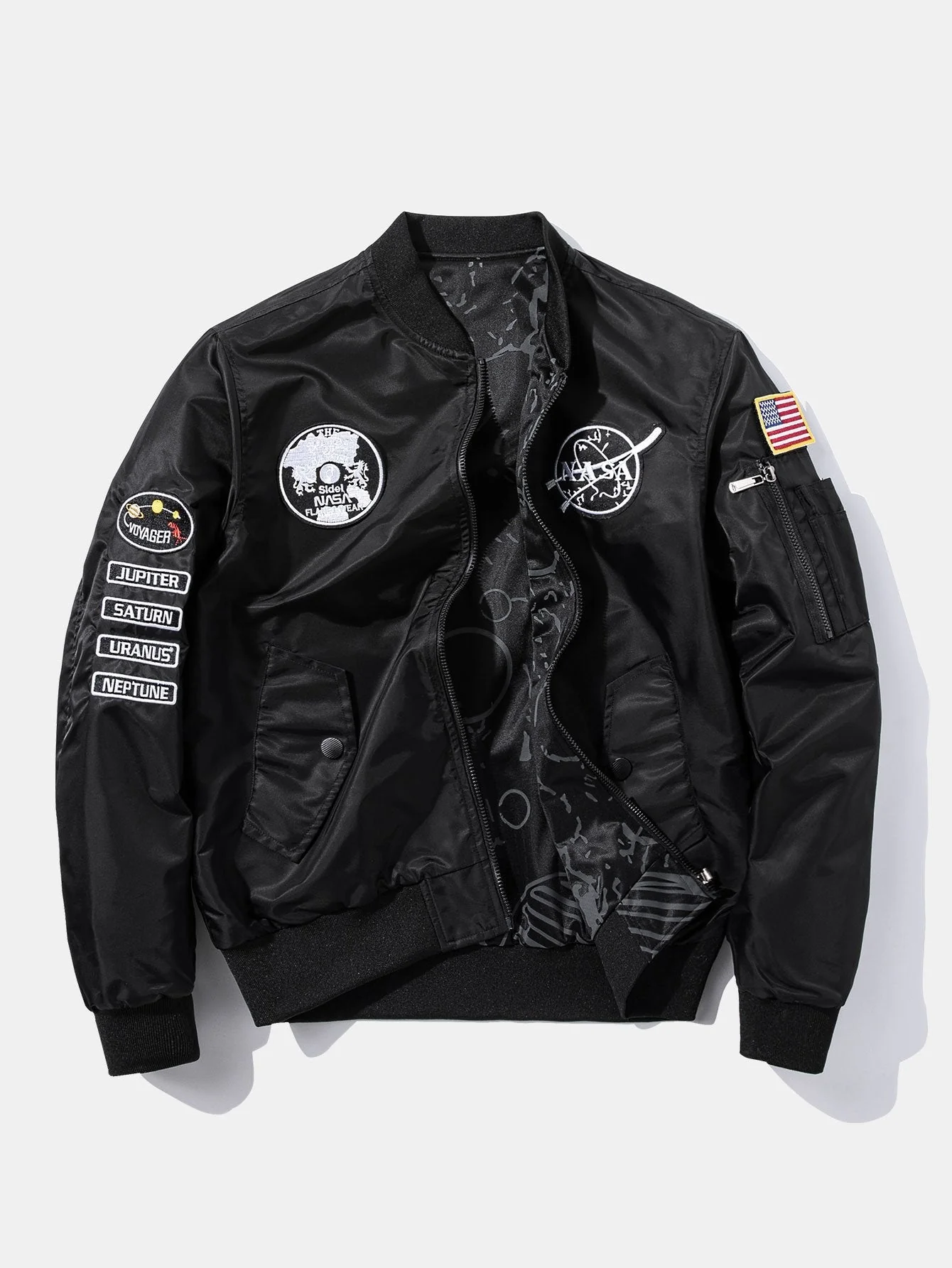 Hunter | Reversible NASA Embroidered Patch Bomber Jacket - Image 8