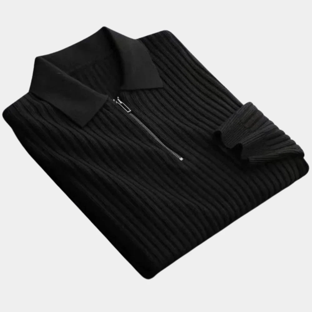 Huxley® | Men'S Knitted Polo Shirt With Zip - Image 2