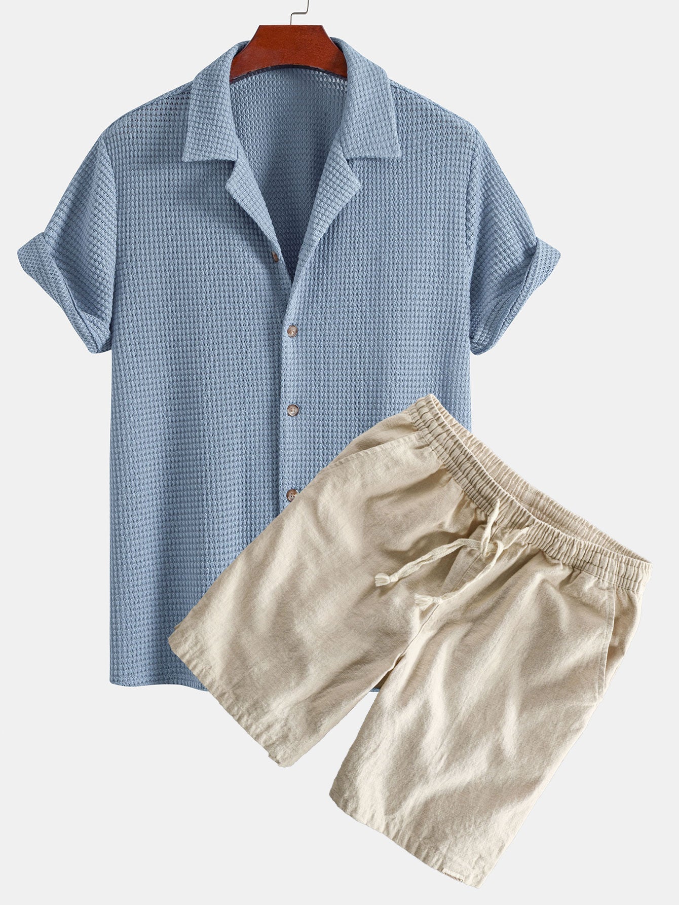 IanĀ® | Textured Cuban Shirt & Linen Cotton Blend Drawstring Shorts